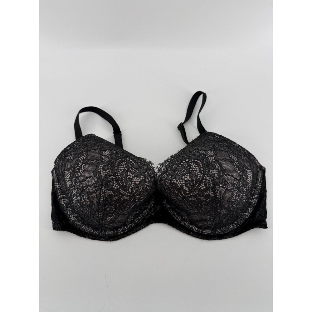 Victoria's Secret lightly Lined Bra Black Lace Lined Velvet Band 34D